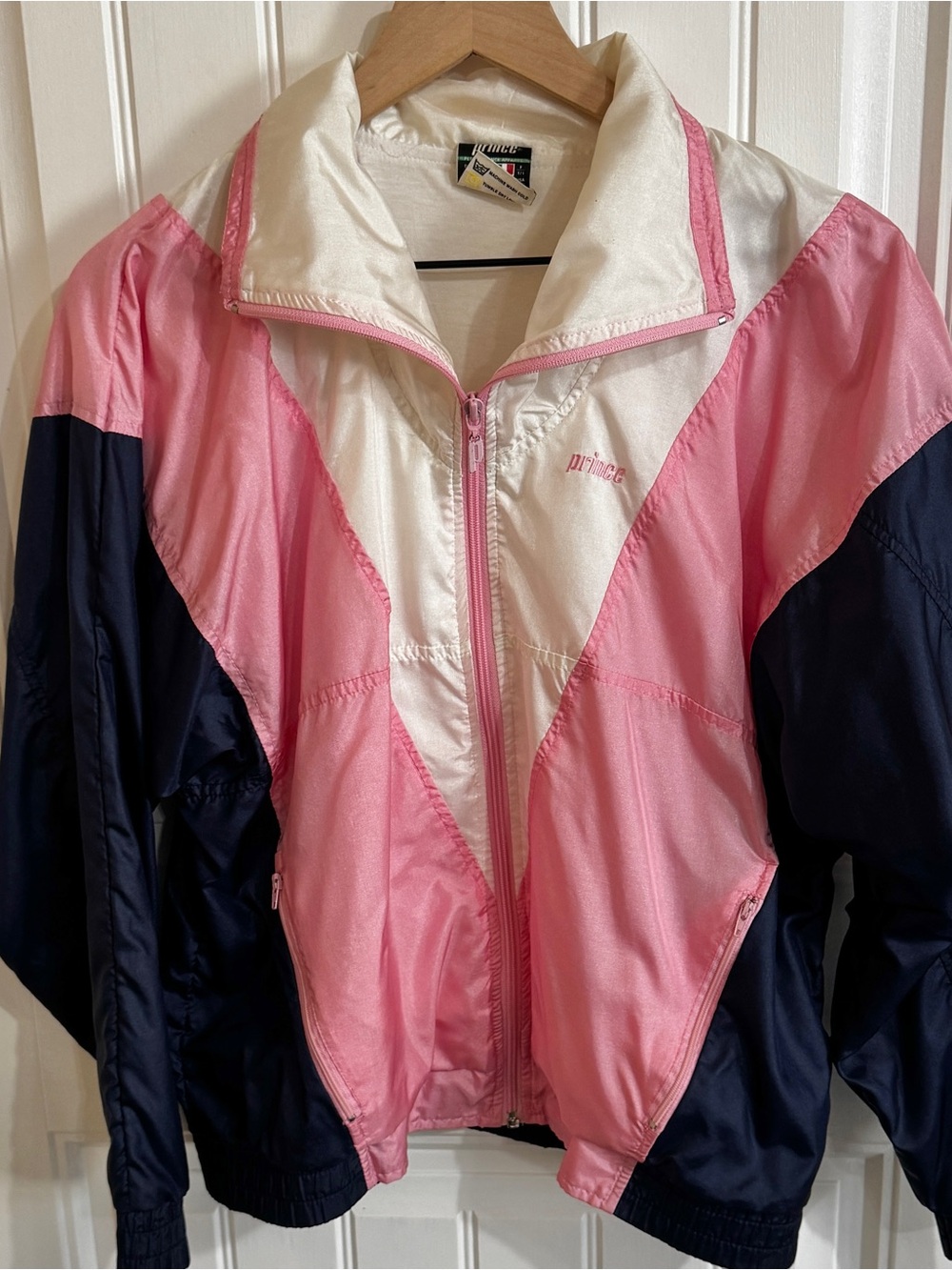 Vintage Prince Tennis Windbreaker Pink Navy White Colorblock Jacket Size M 90s